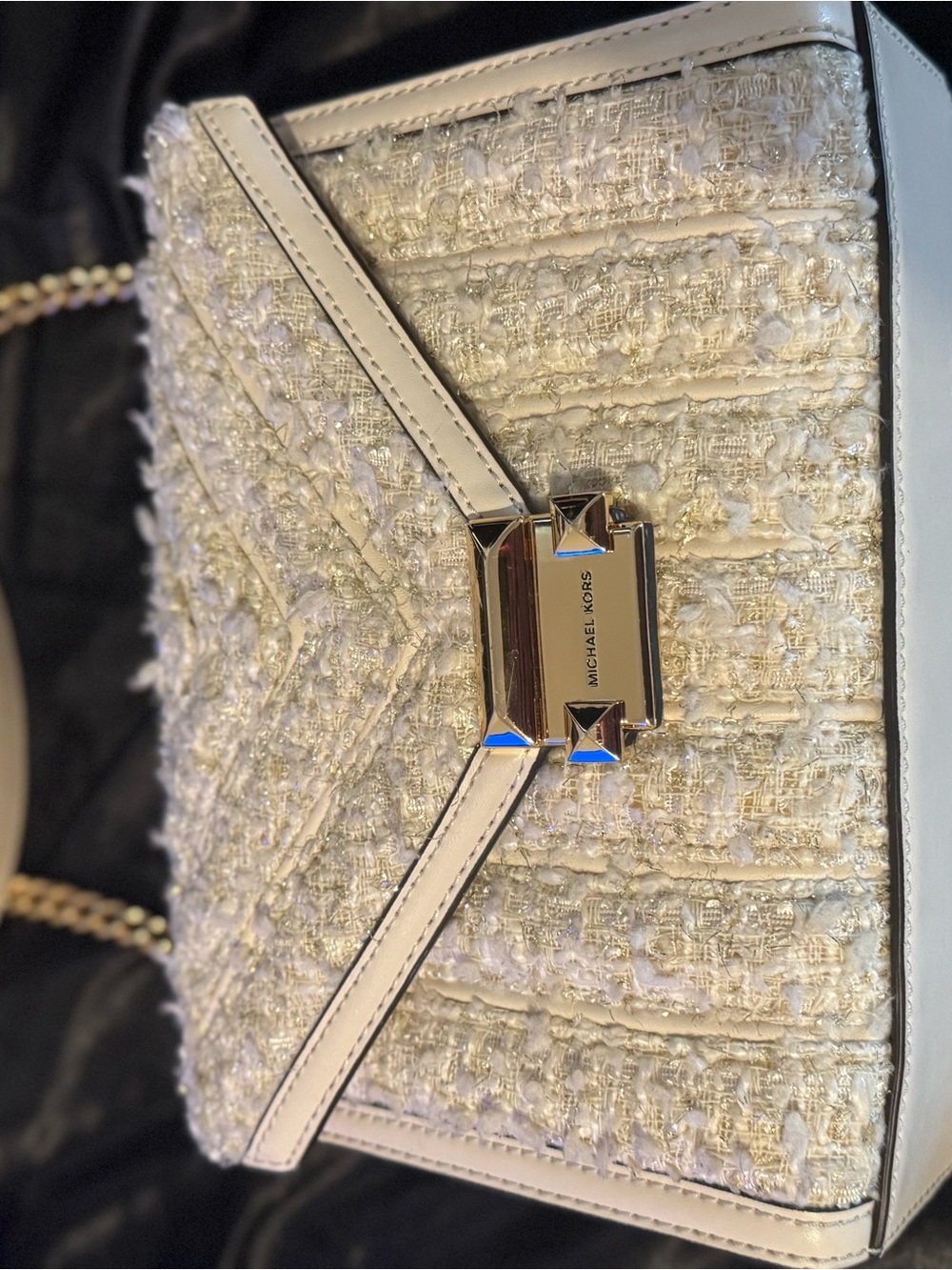 Michael Kors White Tweed Crossbody Bag with Gold Hardware